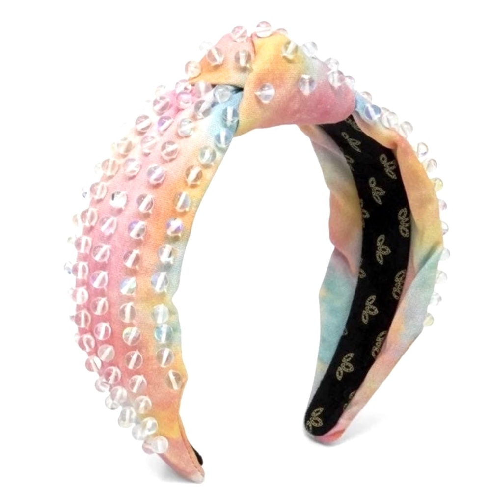 NWT LA Bella Rainbow Iridescent Headband with Glass Beads